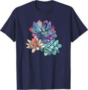 Succulent Beautiful Watercolor Succulents Plants T-Shirt - T-Shirt | Navy