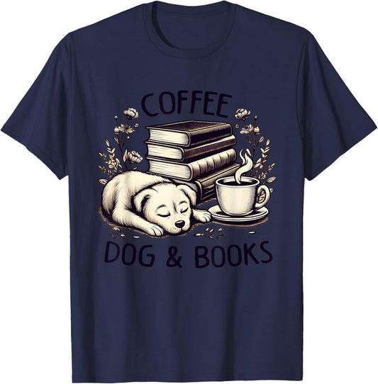 Funny Cute Coffee Dog Books Lover Gift Women Men Kids T-Shirt - T-Shirt | Navy