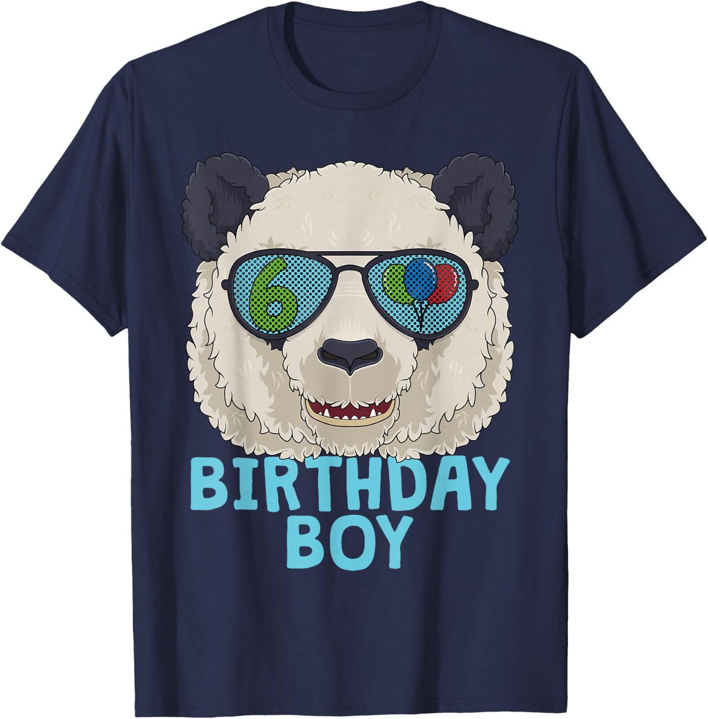 Panda 6th Birthday Boy Sunglasses 6 Year Old Party T-Shirt - T-Shirt | Navy