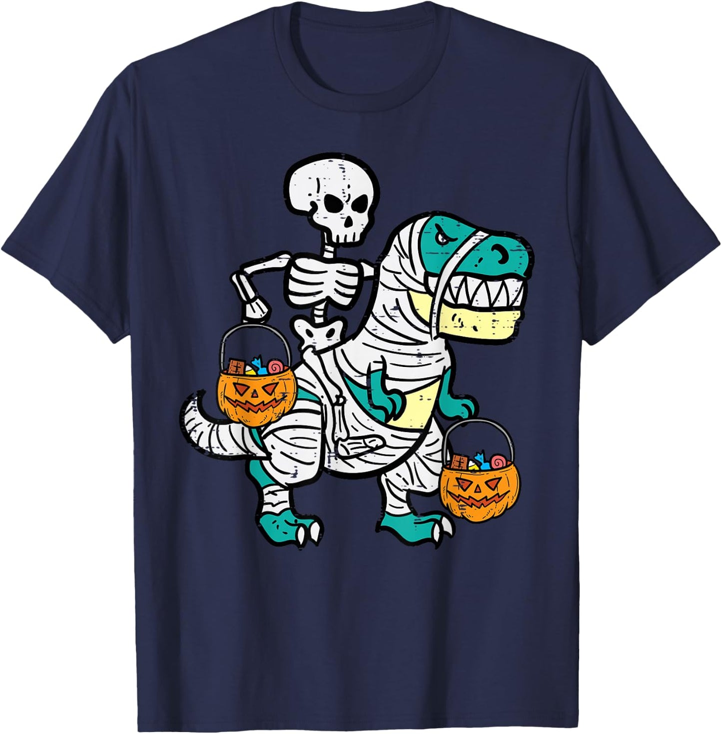 Skeleton Riding Trex Dino Toddler Boy Halloween Boys Kids T-Shirt - T-Shirt | Navy