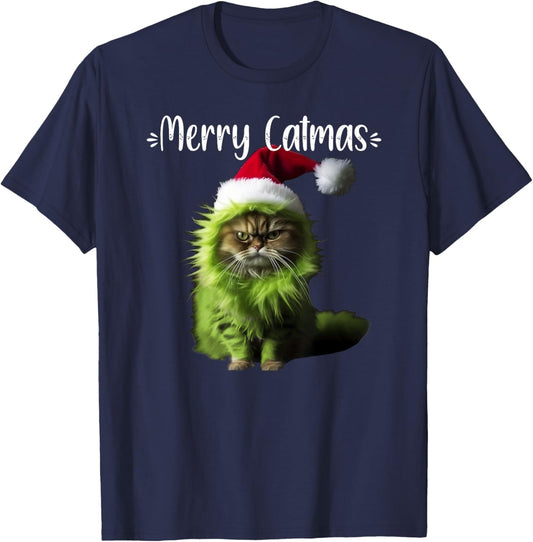 Merry Catmas - Funny Cat Christmas Women Kids T-Shirt - T-Shirt | Navy