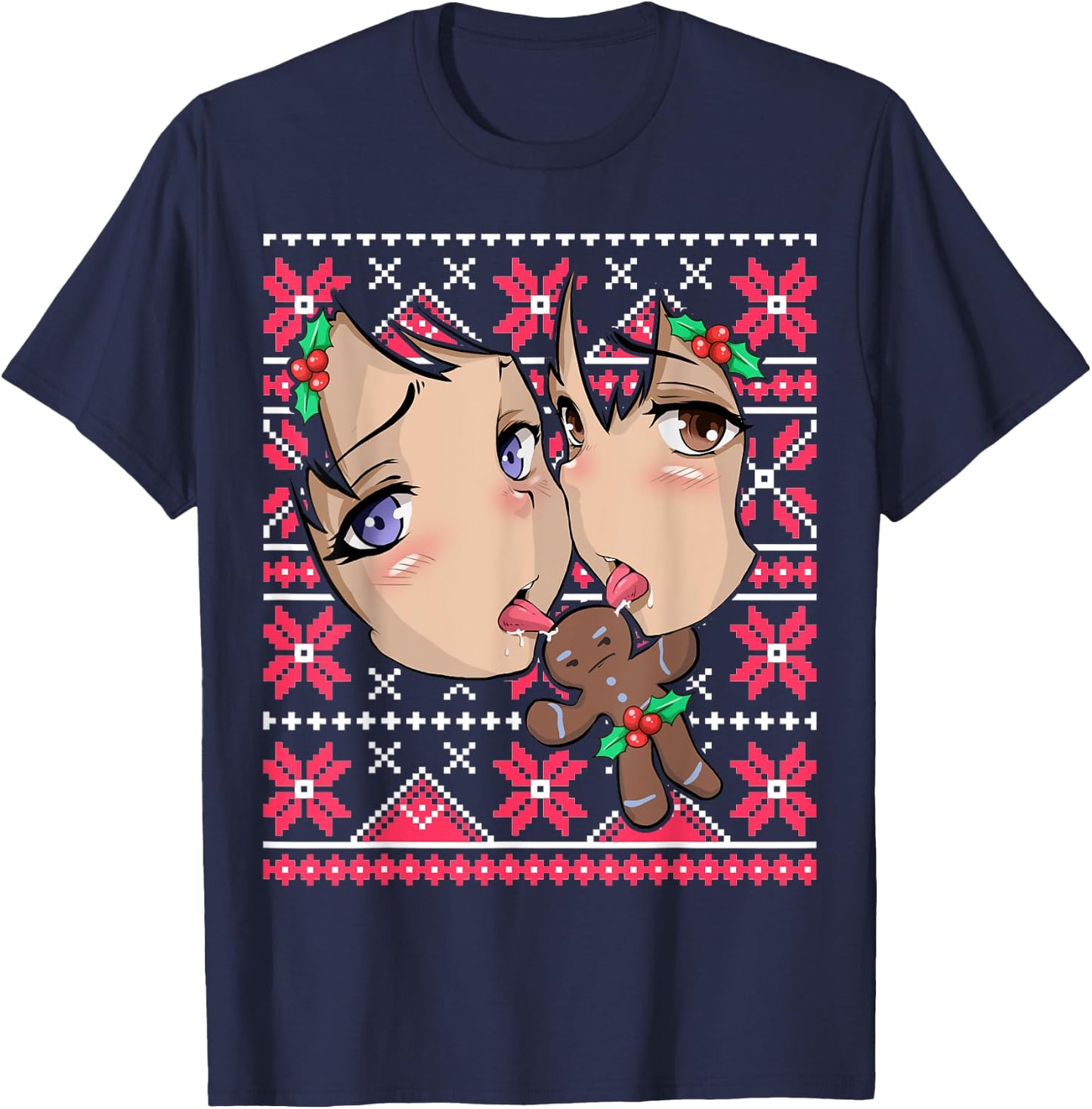 Ugly Christmas Otaku Ahegao Ecchi Etchi Lewd Hentai Kawaii T-Shirt - T-Shirt | Navy