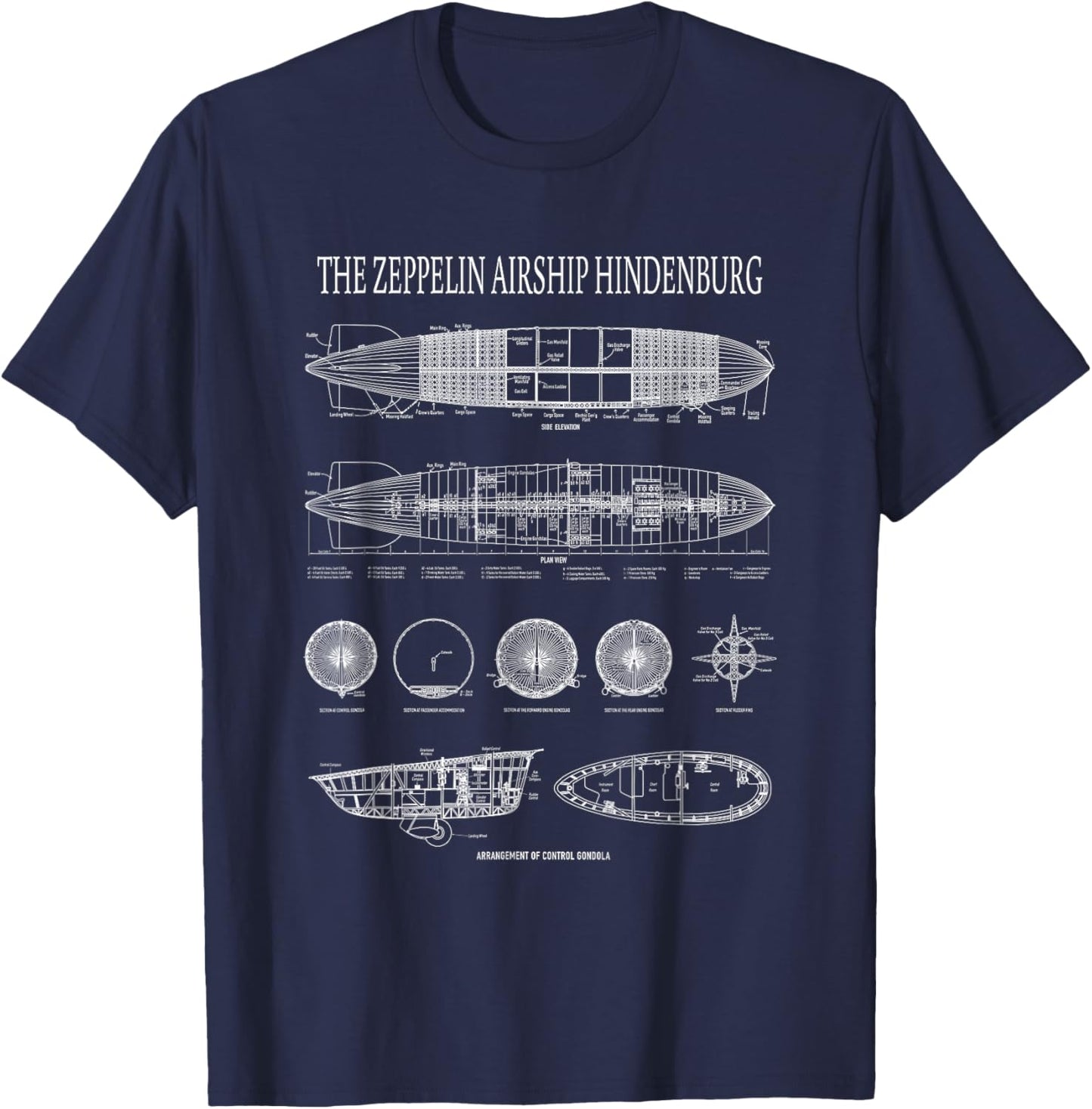 Hindenburg German Zeppelin Airship Blueprints T-Shirt - T-Shirt | Navy