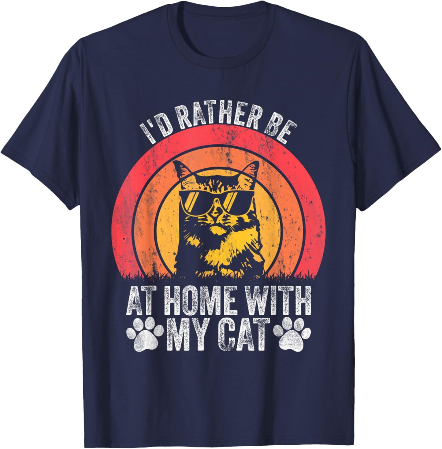 I'd Rather Be Home With My Cats Vintage Funny Cat Lovers Women Girls Kids T-Shirt - T-Shirt | Navy