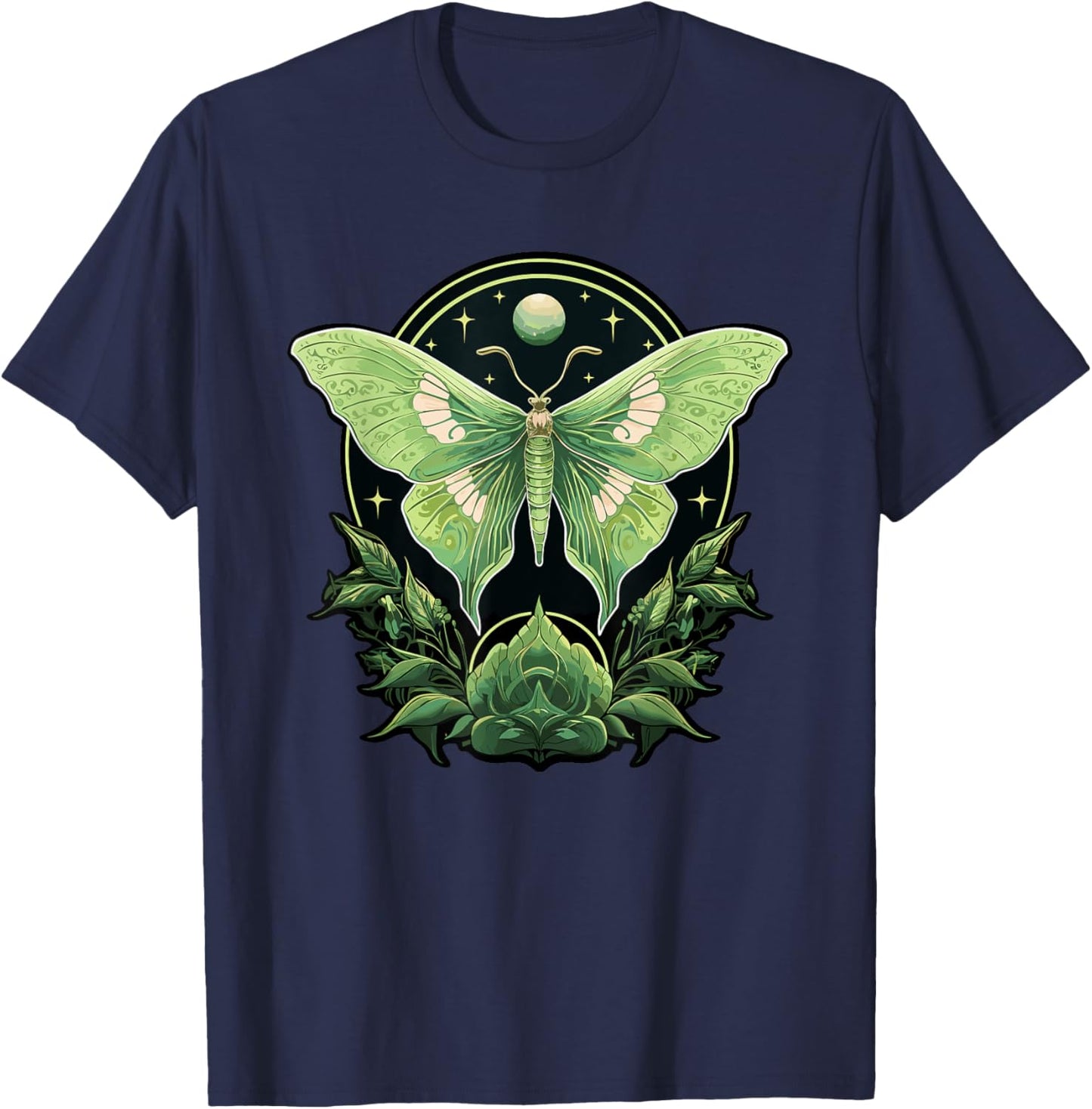 Luna Moth Insect Lover Witchy Aesthetic Moon Fairycore T-Shirt - T-Shirt | Navy