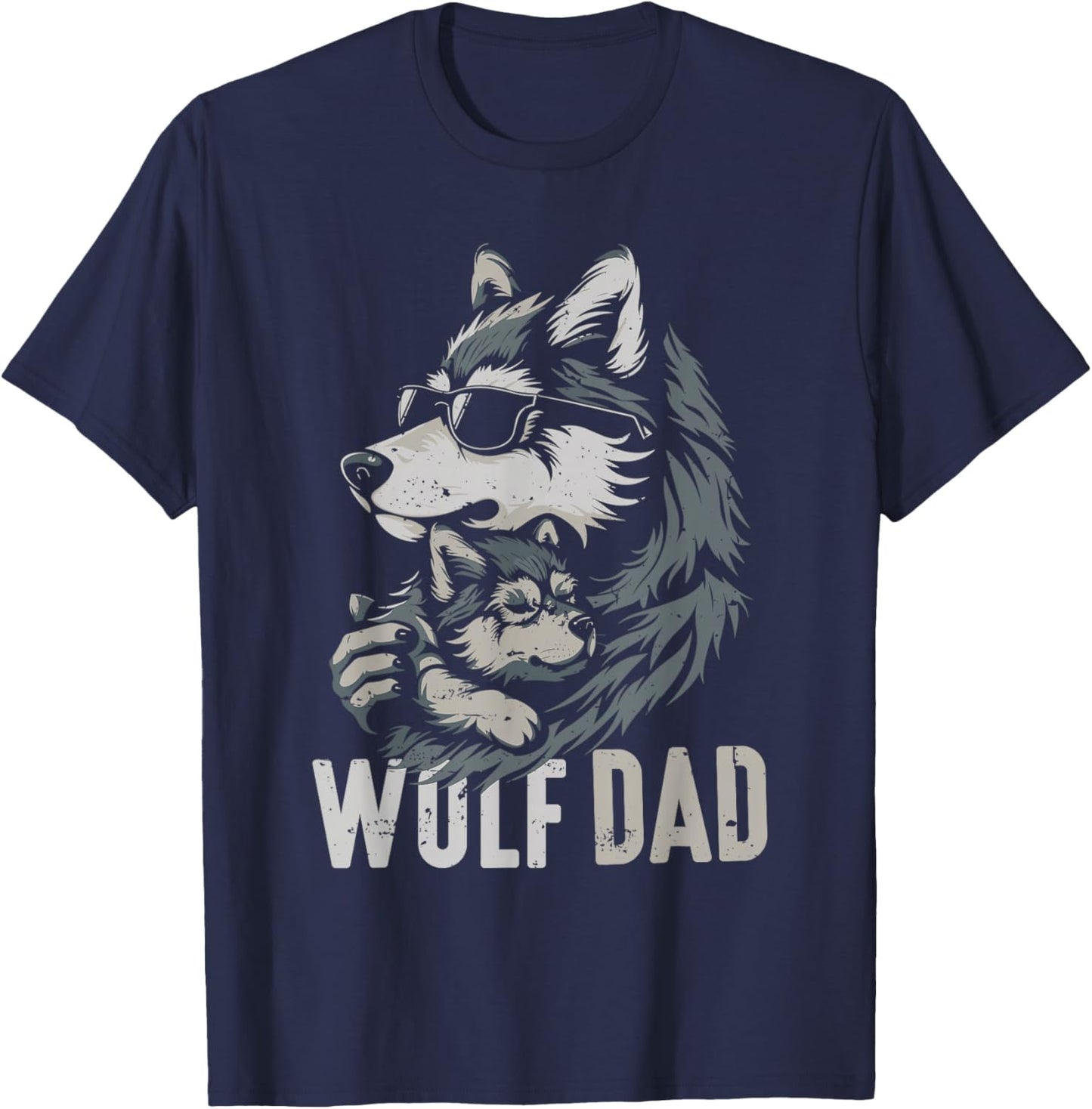 Wolf Dad and Baby Funny Fathers Day Daddy Wolfs Lovers T-Shirt - T-Shirt | Navy
