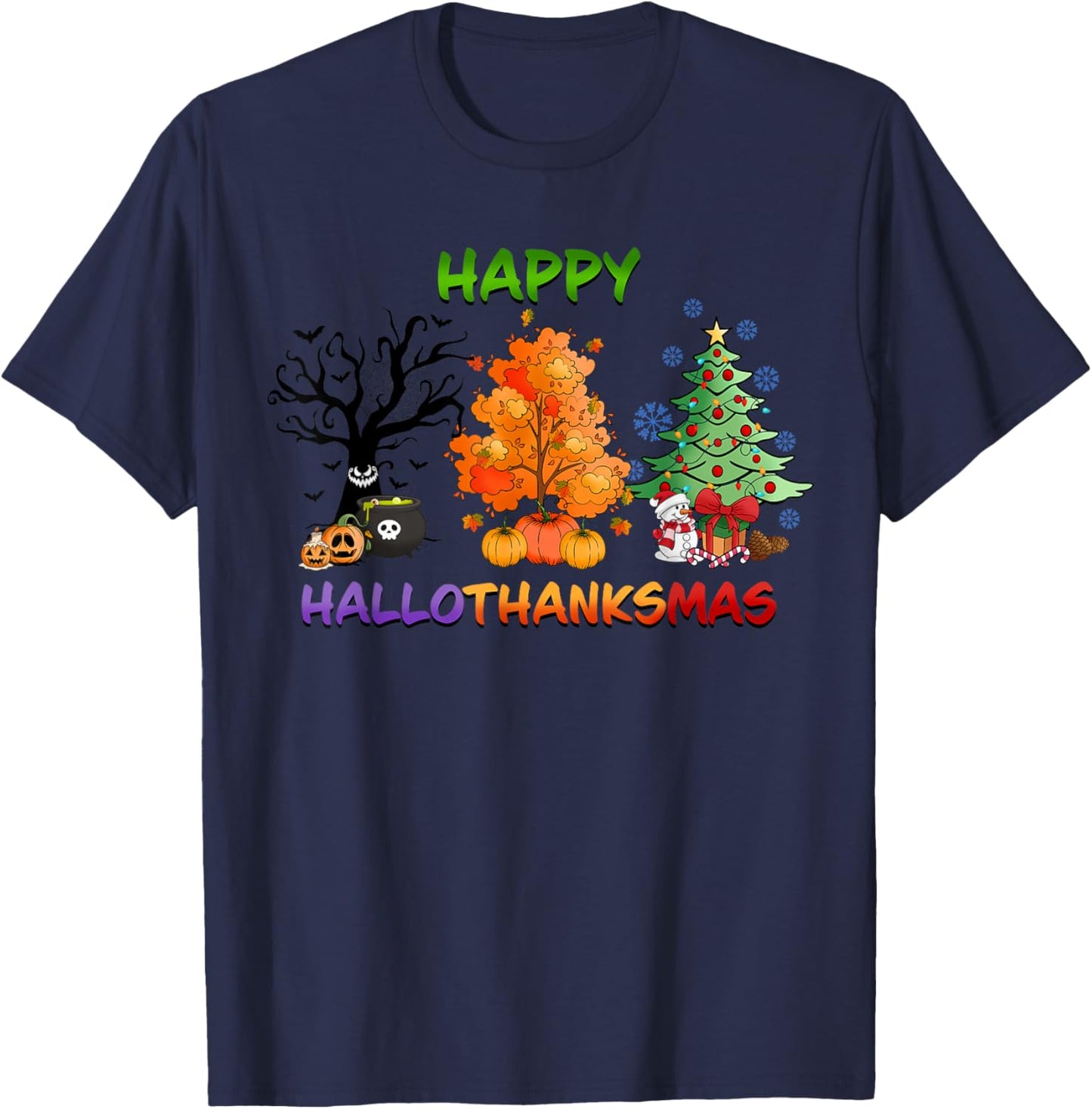 Happy HalloThanksMas holidays design T-Shirt - T-Shirt | Navy