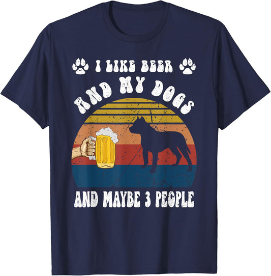 Vintage I Like Beer & My Pit bull Dogs & Maybe 3 People T-Shirt - T-Shirt | Navy