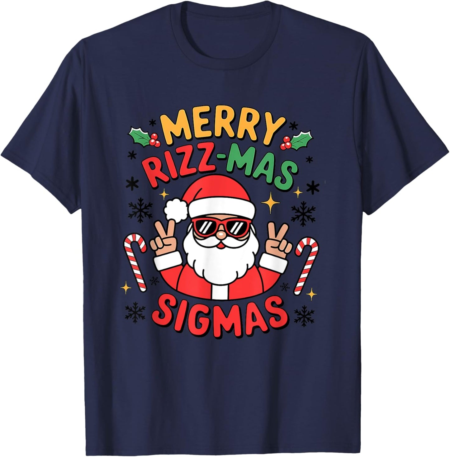 Merry Rizzmas Sigmas Funny Christmas T-Shirt - T-Shirt | Navy