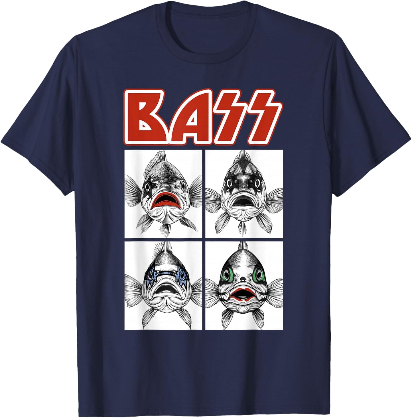 Bass Angler Fisherman Fishing Men Women Kids Funny Fishing T-Shirt - T-Shirt | Navy