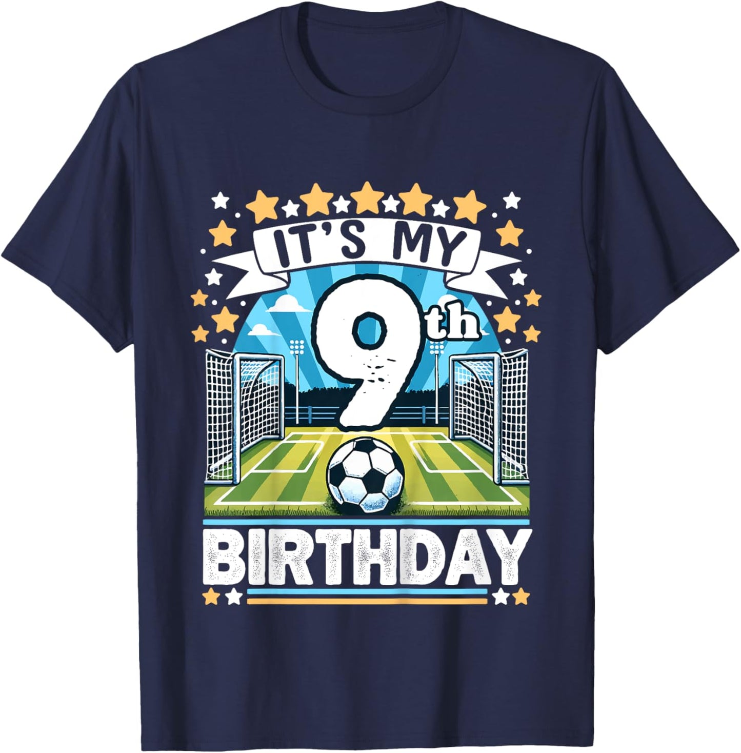 Kids It's My 9th Birthday Soccer Football 9 Years Old Boy Player T-Shirt - T-Shirt | Navy
