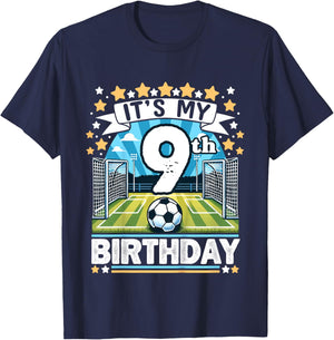 Kids It's My 9th Birthday Soccer Football 9 Years Old Boy Player T-Shirt - T-Shirt | Navy