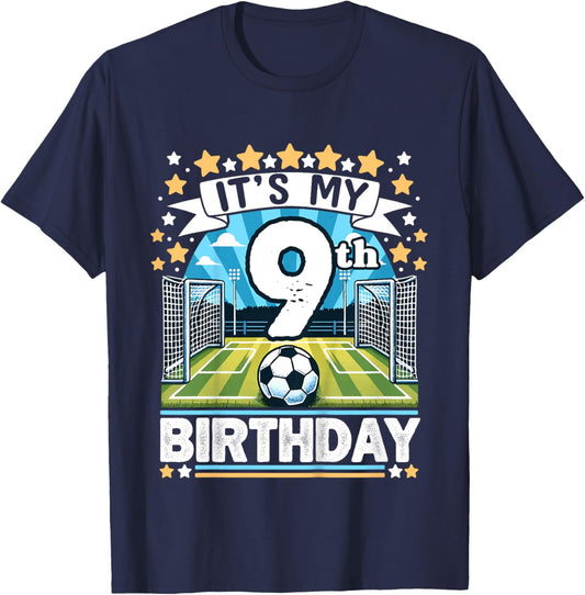 Kids It's My 9th Birthday Soccer Football 9 Years Old Boy Player T-Shirt - T-Shirt | Navy