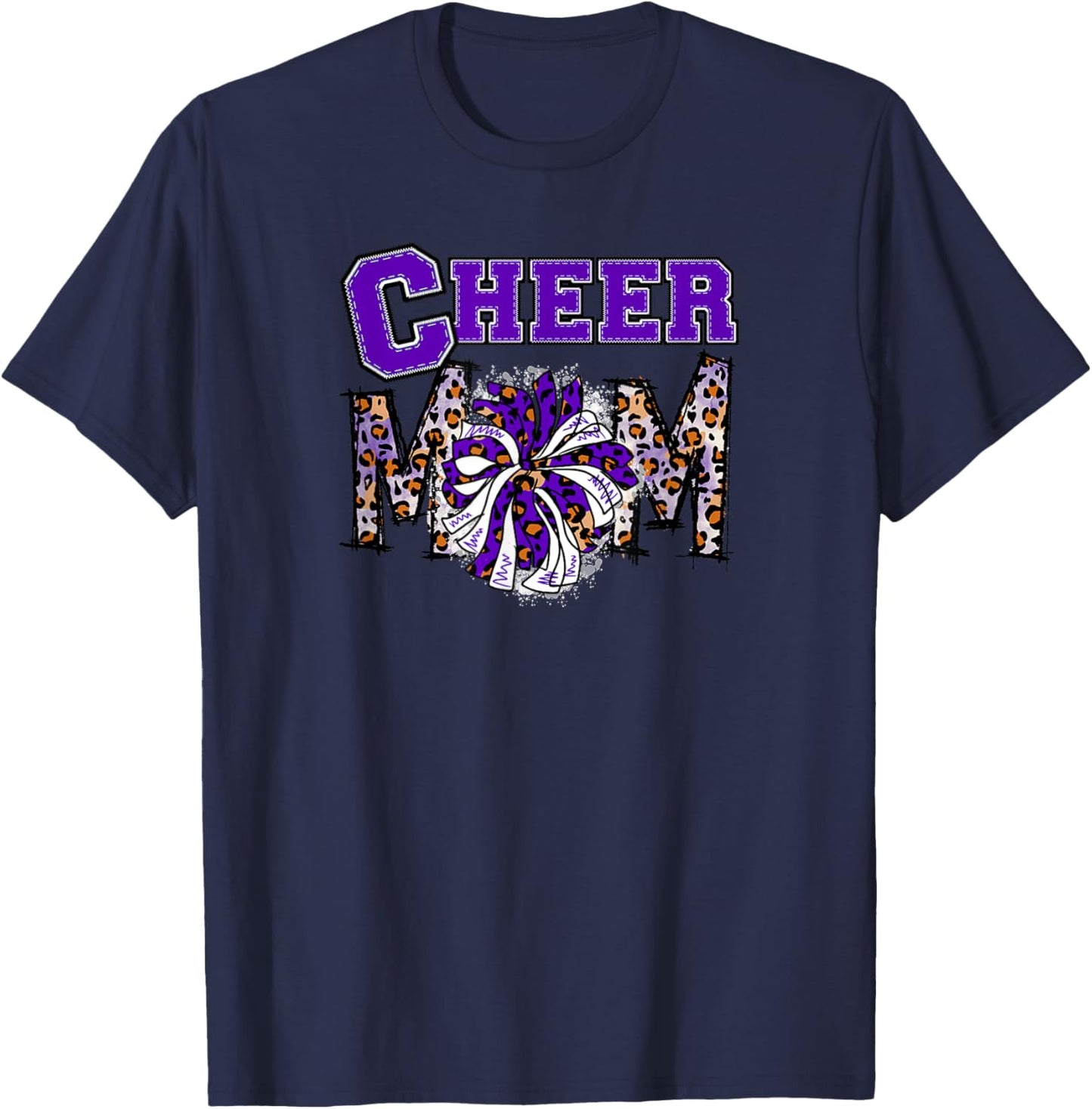 Cheer Mom - Cute Leopard Letters - Purple Team T-Shirt - T-Shirt | Navy