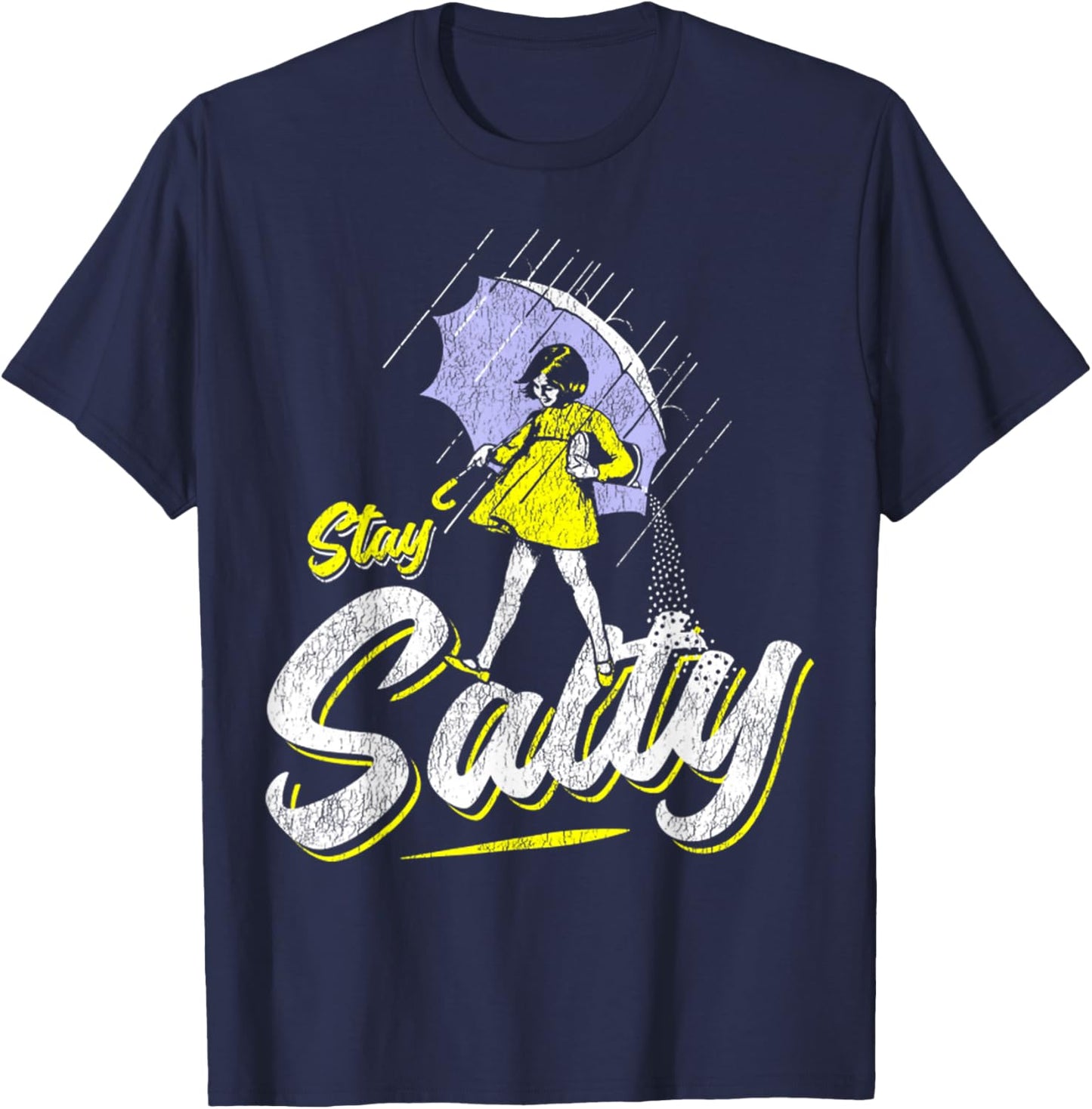 Vintage Salty Meme All These Flavors Girl holding Umbrella T-Shirt - T-Shirt | Navy