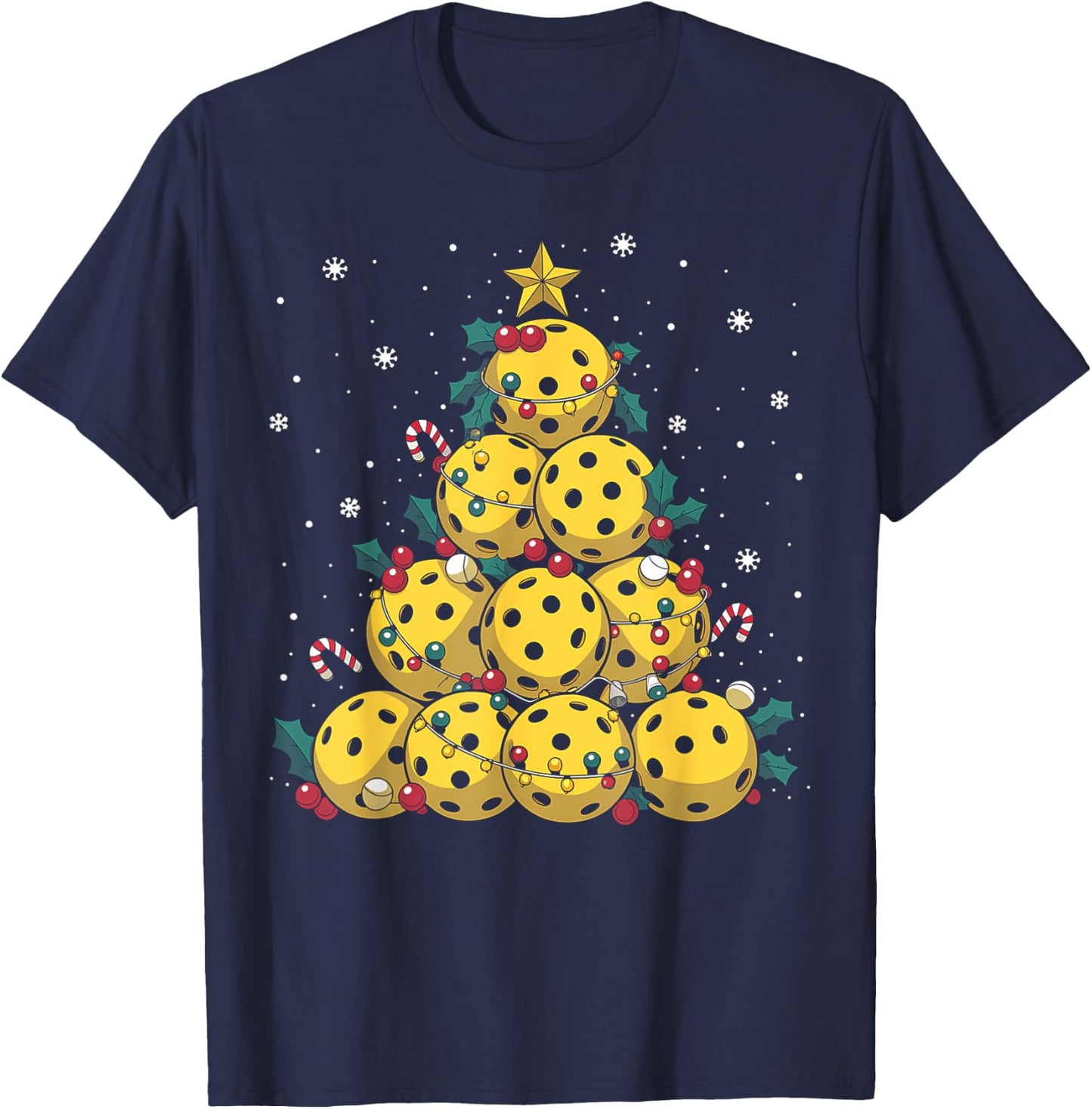 Funny Pickleball Christmas Tree Lights Christmas Men Women T-Shirt - T-Shirt | Navy