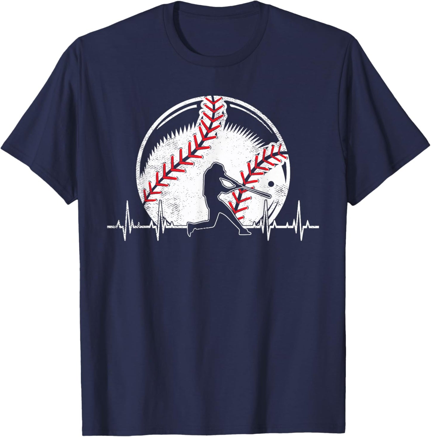 Baseball Heartbeat Gifts For Boys Who Love Baseball T-Shirt - T-Shirt | Navy
