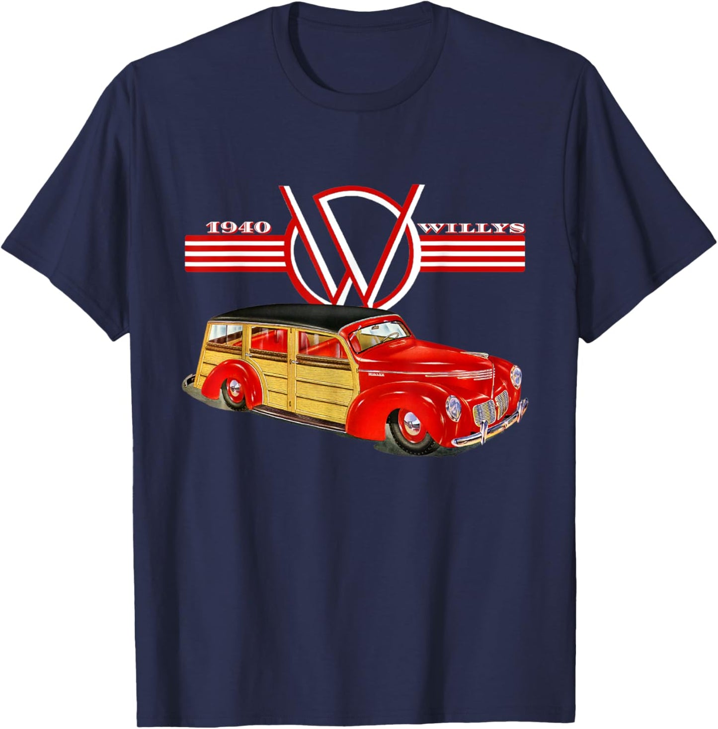 1940 Willys Hot Rod Woody Station Wagon Deluxe Model T-Shirt - T-Shirt | Navy