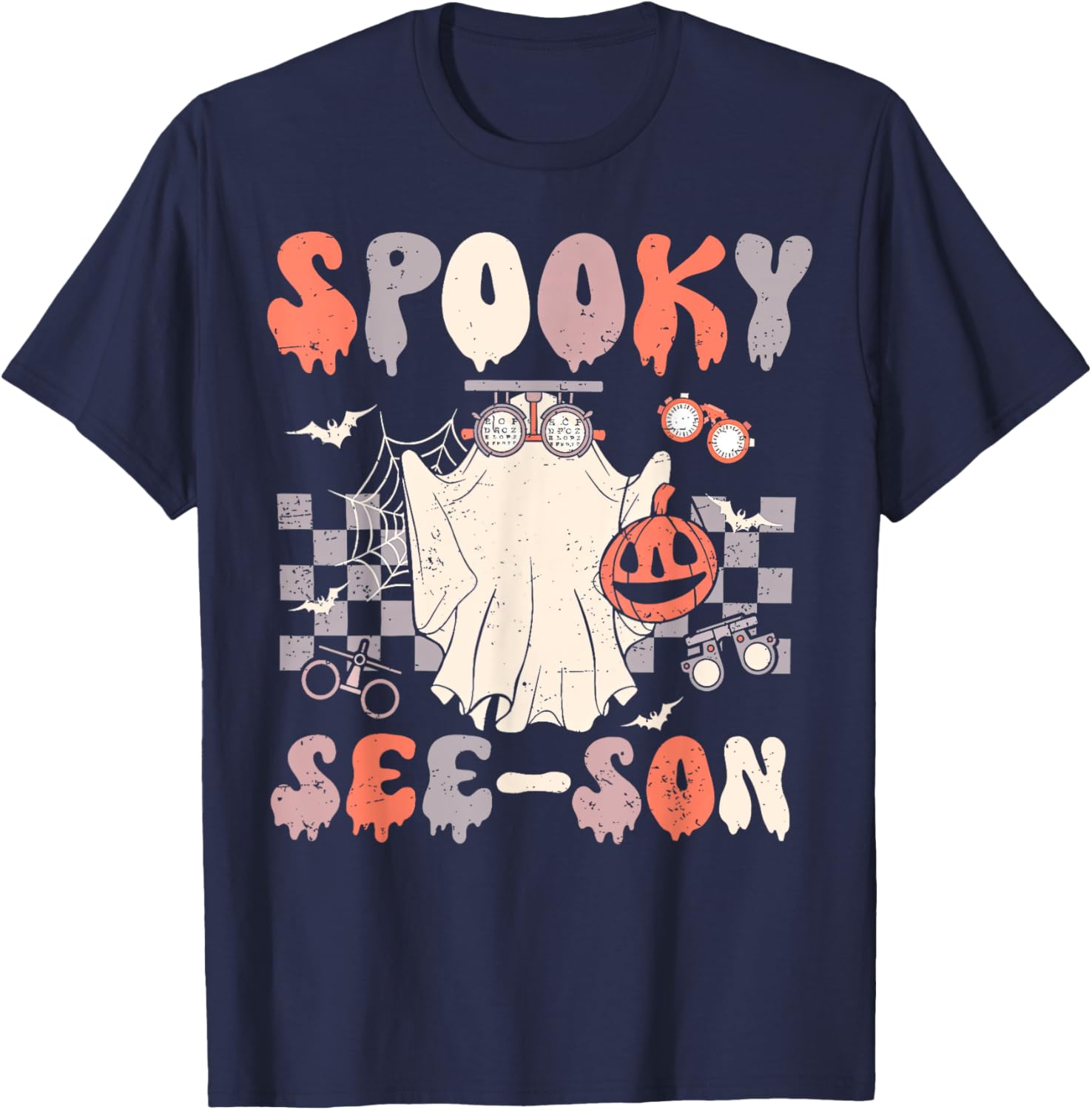 Retro Spooky See-son Optometrist Optometry Ghost Halloween T-Shirt - T-Shirt | Navy