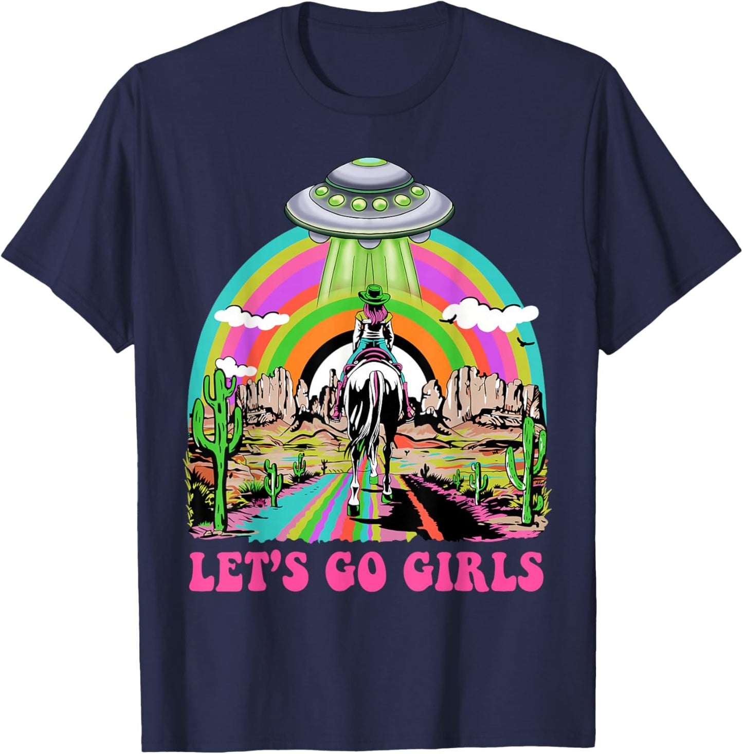 Let's Go Girls Retro Space Desert Cowgirl Bachelorette Party T-Shirt - T-Shirt | Navy