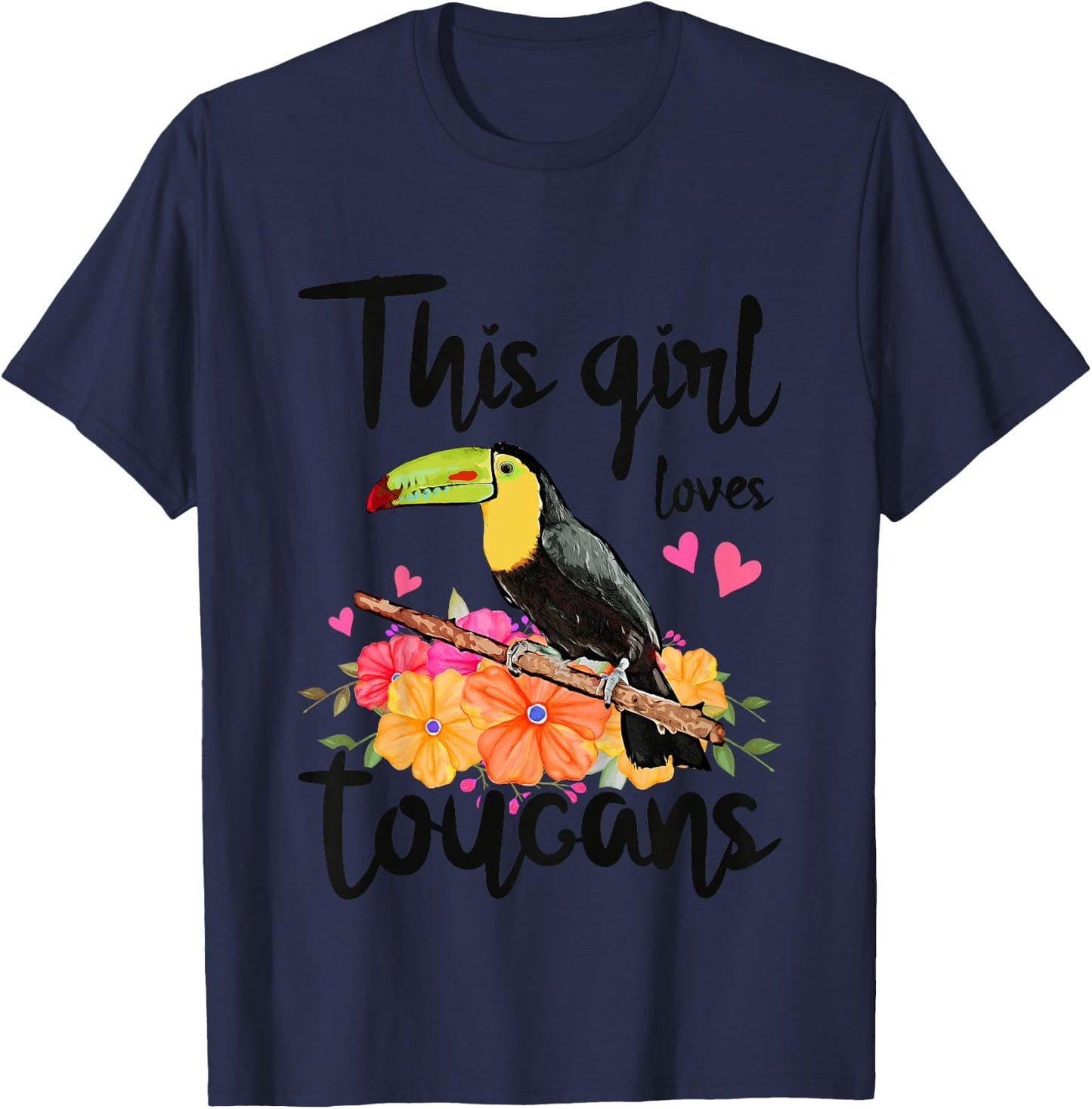 This Girl Loves Toucans Floral Toucan T-Shirt - T-Shirt | Navy