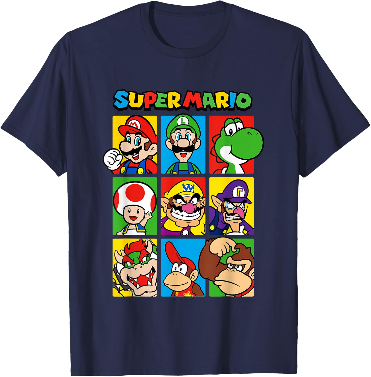 Super Mario Classic Big Character Box Up Portraits T-Shirt - T-Shirt | Navy