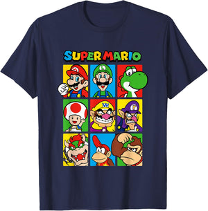 Super Mario Classic Big Character Box Up Portraits T-Shirt - T-Shirt | Navy