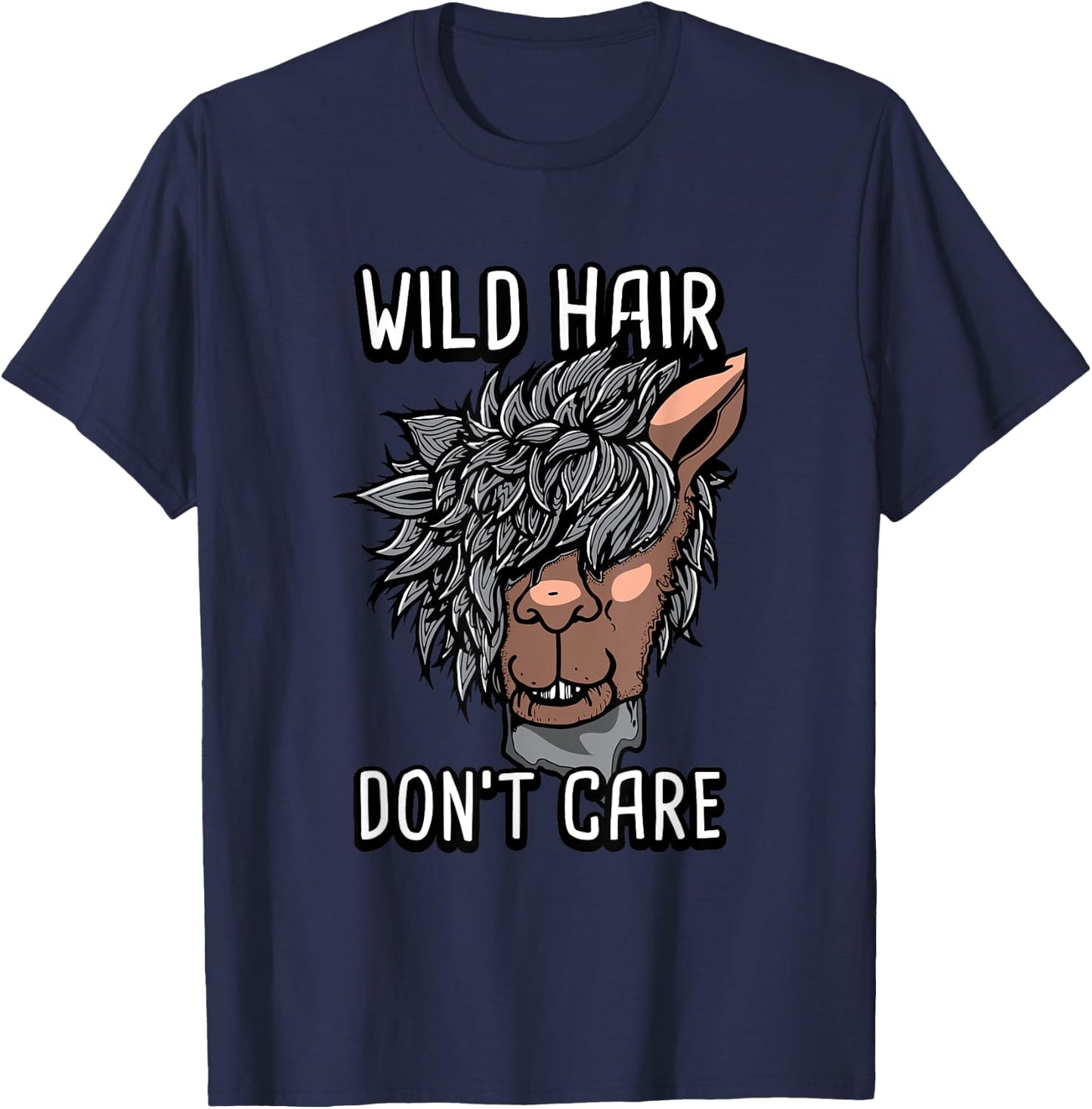Alpaca Wild Hair Don't Care Funny Llama Lover Gift T-Shirt - T-Shirt | Navy