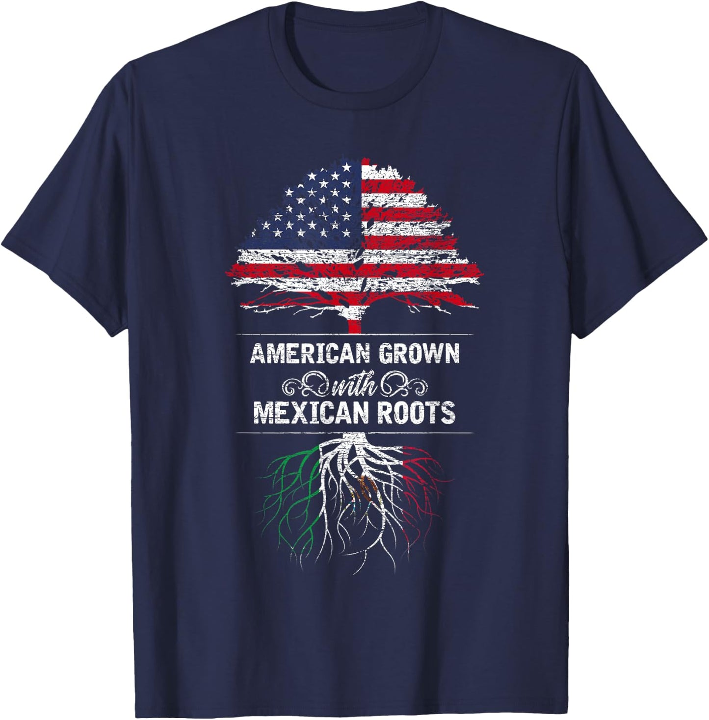 Mexico - USA Flag Mexican Roots American Grown T-Shirt - T-Shirt | Navy