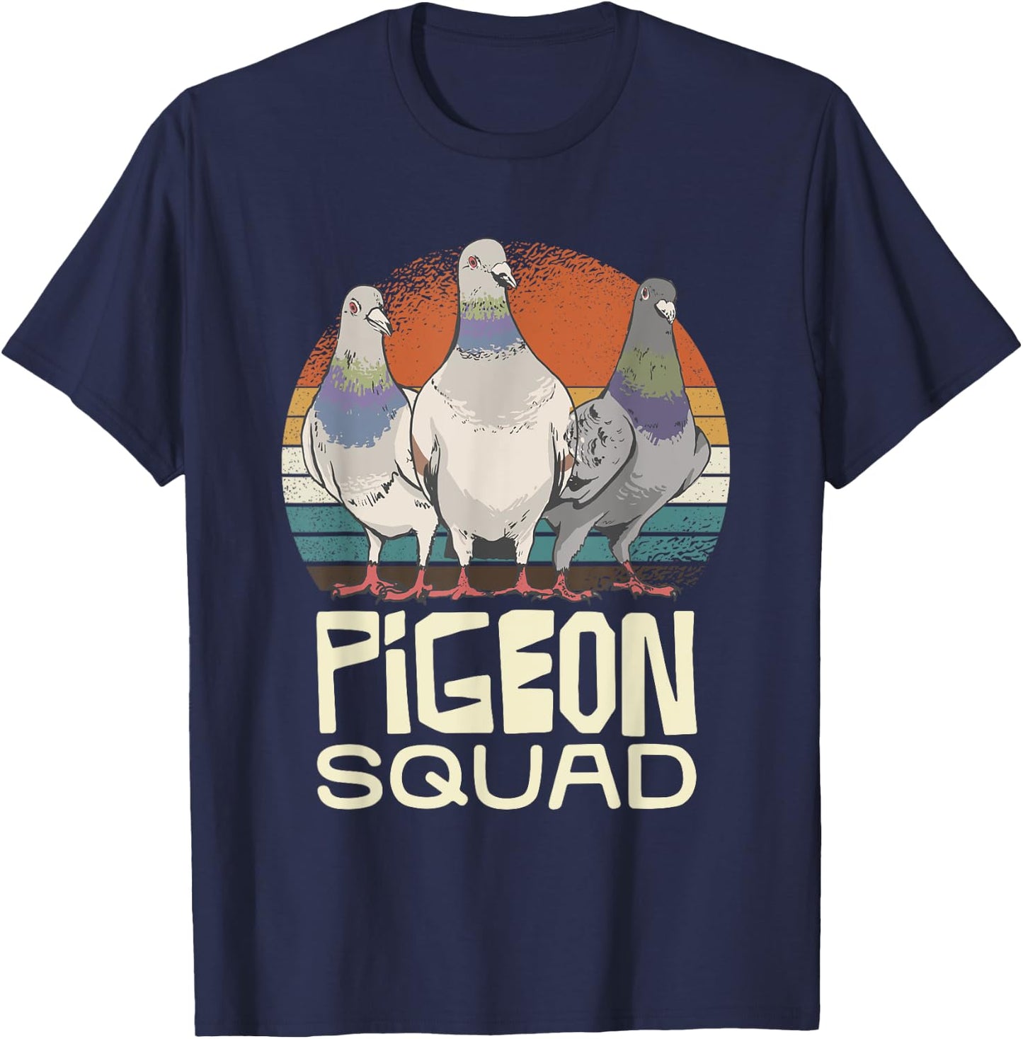 Pigeon Squad Retro Birds Unite Vibes T-Shirt - T-Shirt | Navy