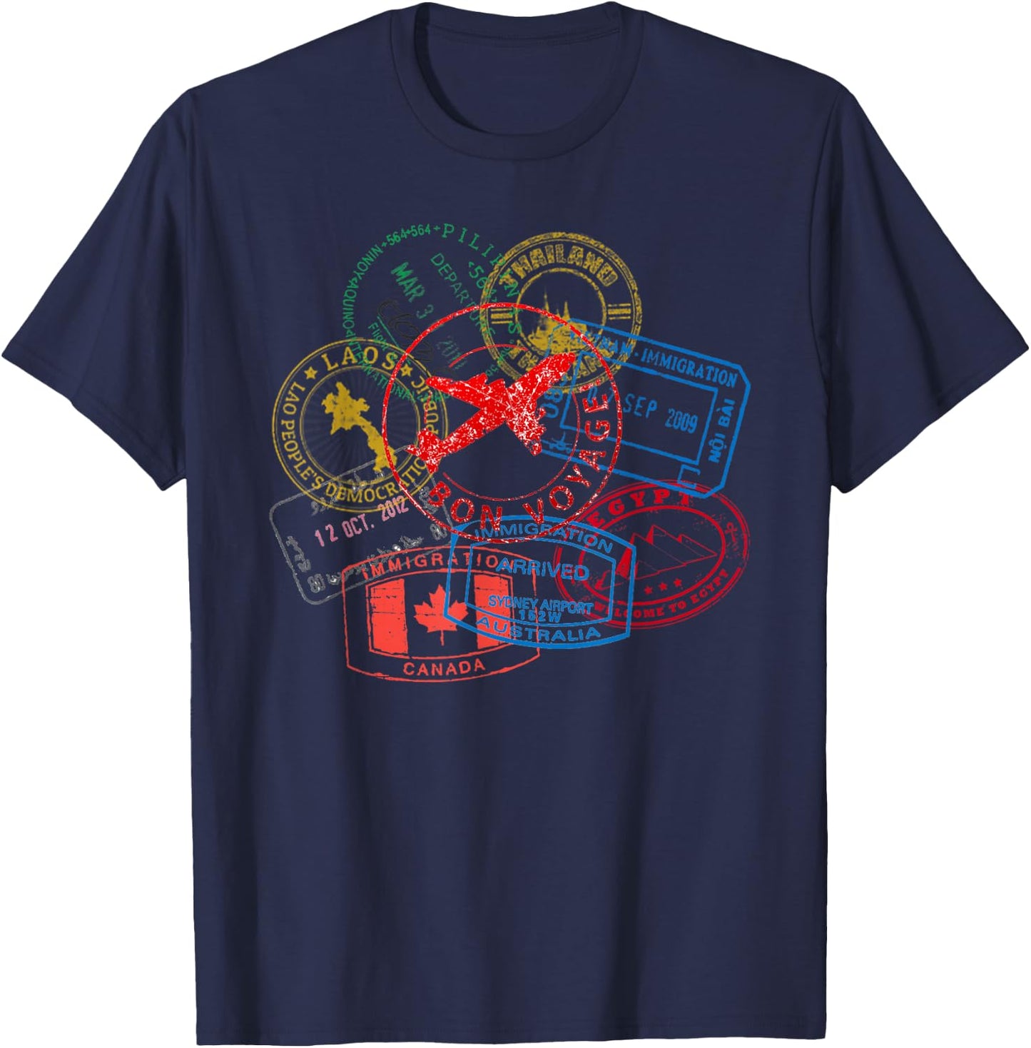 Bon Voyage Travel Stamp T-Shirt - T-Shirt | Navy