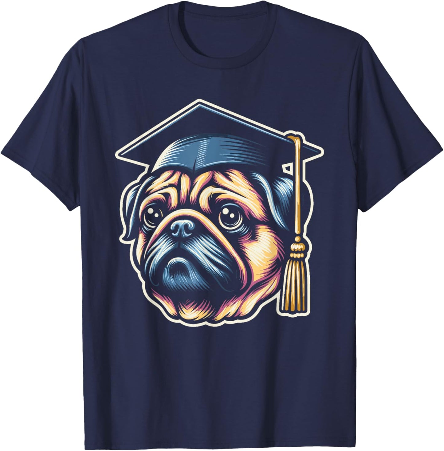 Pug Wearing Graduation Toga Hat Grad Party Pug Lover T-Shirt - T-Shirt | Navy