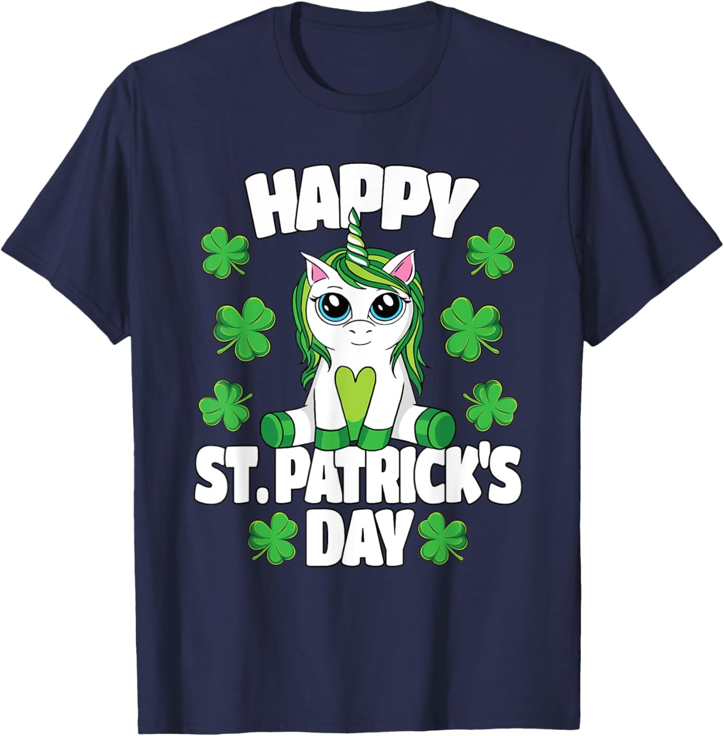 Happy St. Patrick's Day Lepricorn Irish Unicorn Girls T-Shirt - T-Shirt | Navy