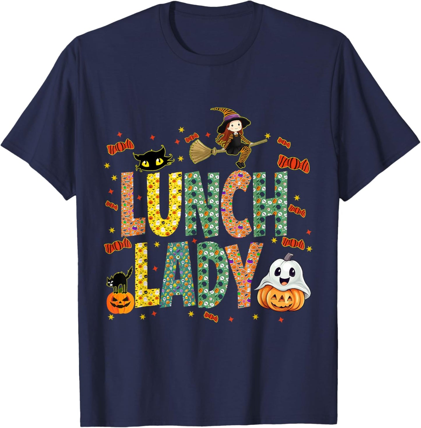 Halloween Lunch Lady Cafeteria Spooky Lunch Lady Halloween T-Shirt - T-Shirt | Navy