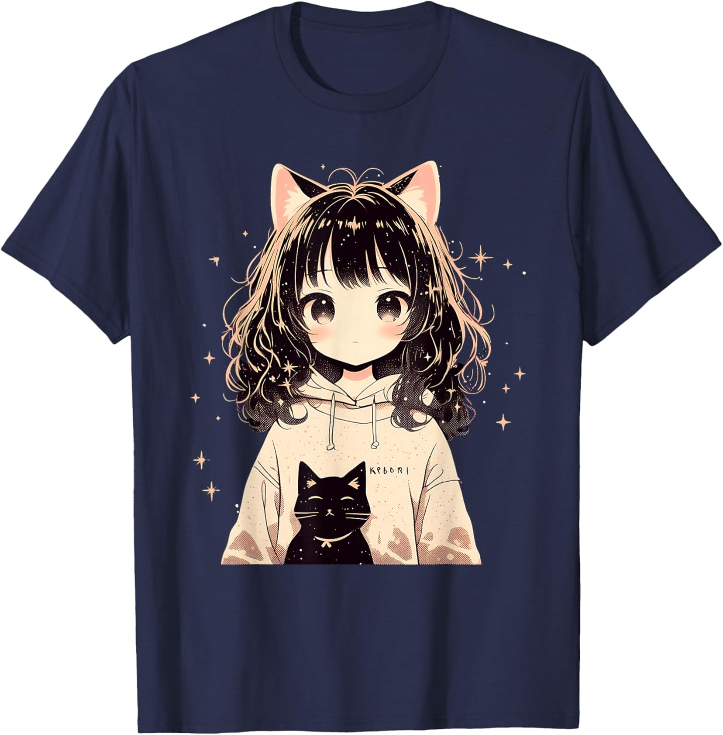 Anime Waifu Cute Anime manga Cat Girl Sweet Retro Japan T-Shirt - T-Shirt | Navy