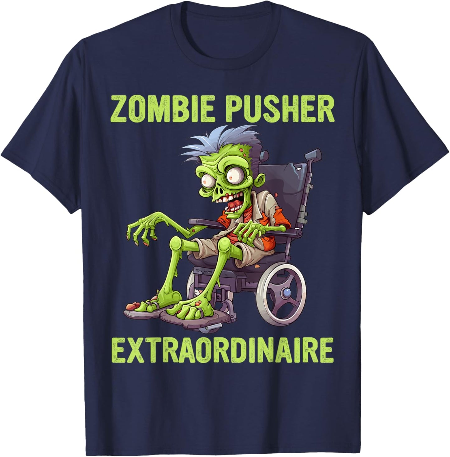 Wheelchair Costume Zombie Pusher Halloween Handicap Joke T-Shirt - T-Shirt | Navy