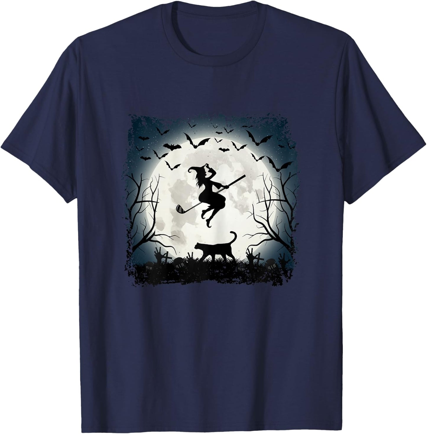 Golf Witch Riding Golf Stick Funny Halloween Golf Player T-Shirt - T-Shirt | Navy