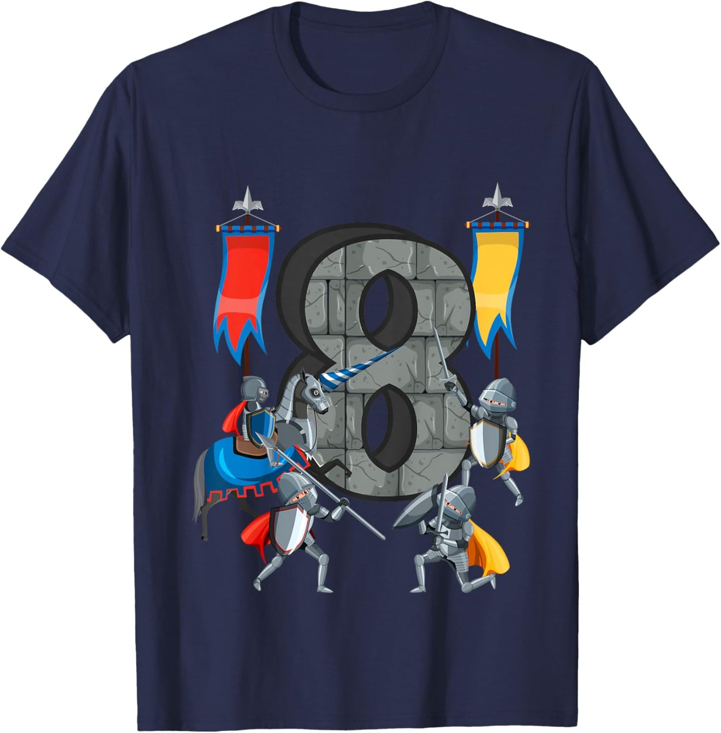 Medieval Knights Middle Ages History Castle 8th Birthday T-Shirt - T-Shirt | Navy
