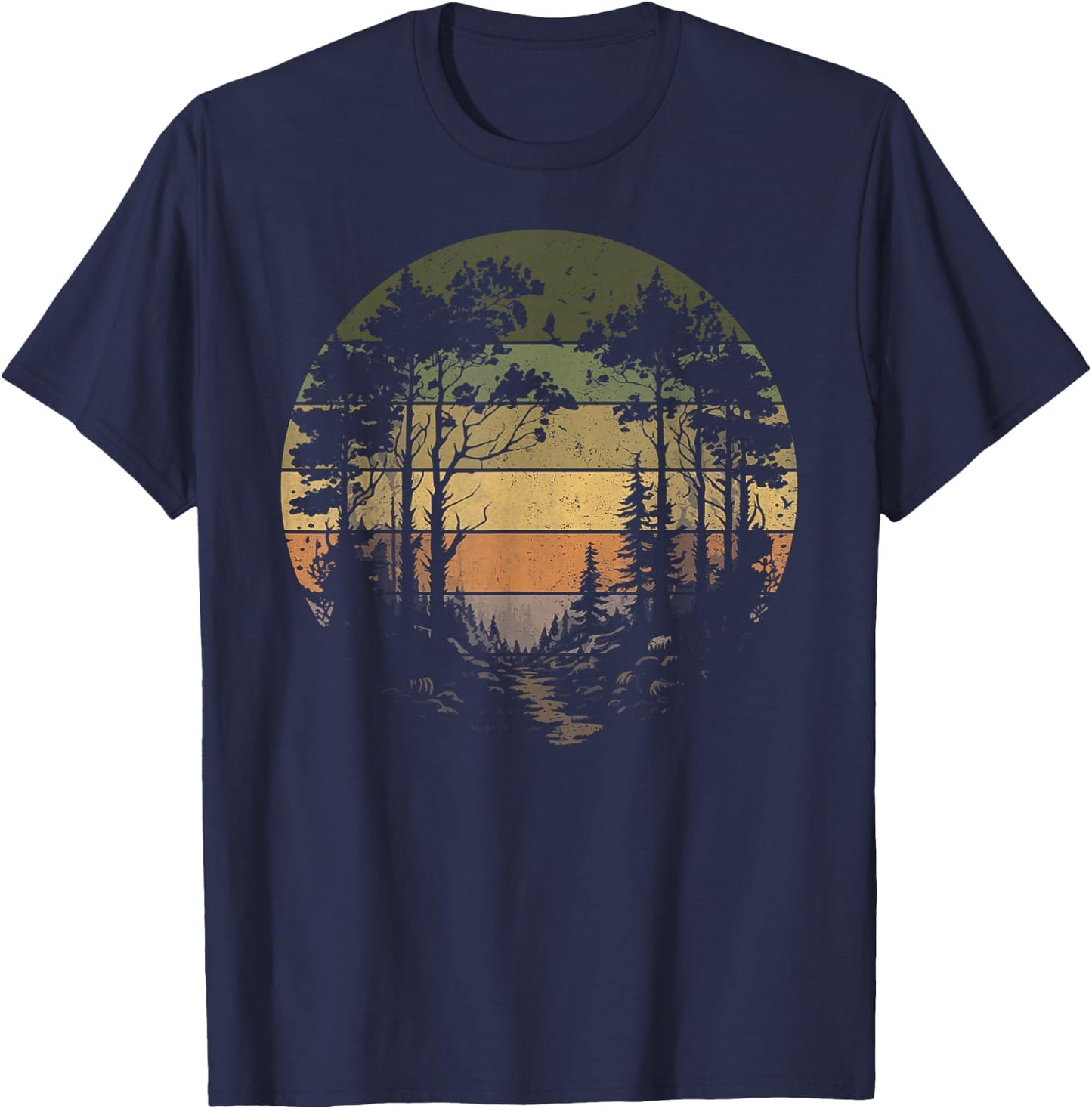 Trees Wildlife Nature Vintage Retro Forest Man Woman Girl T-Shirt - T-Shirt | Navy