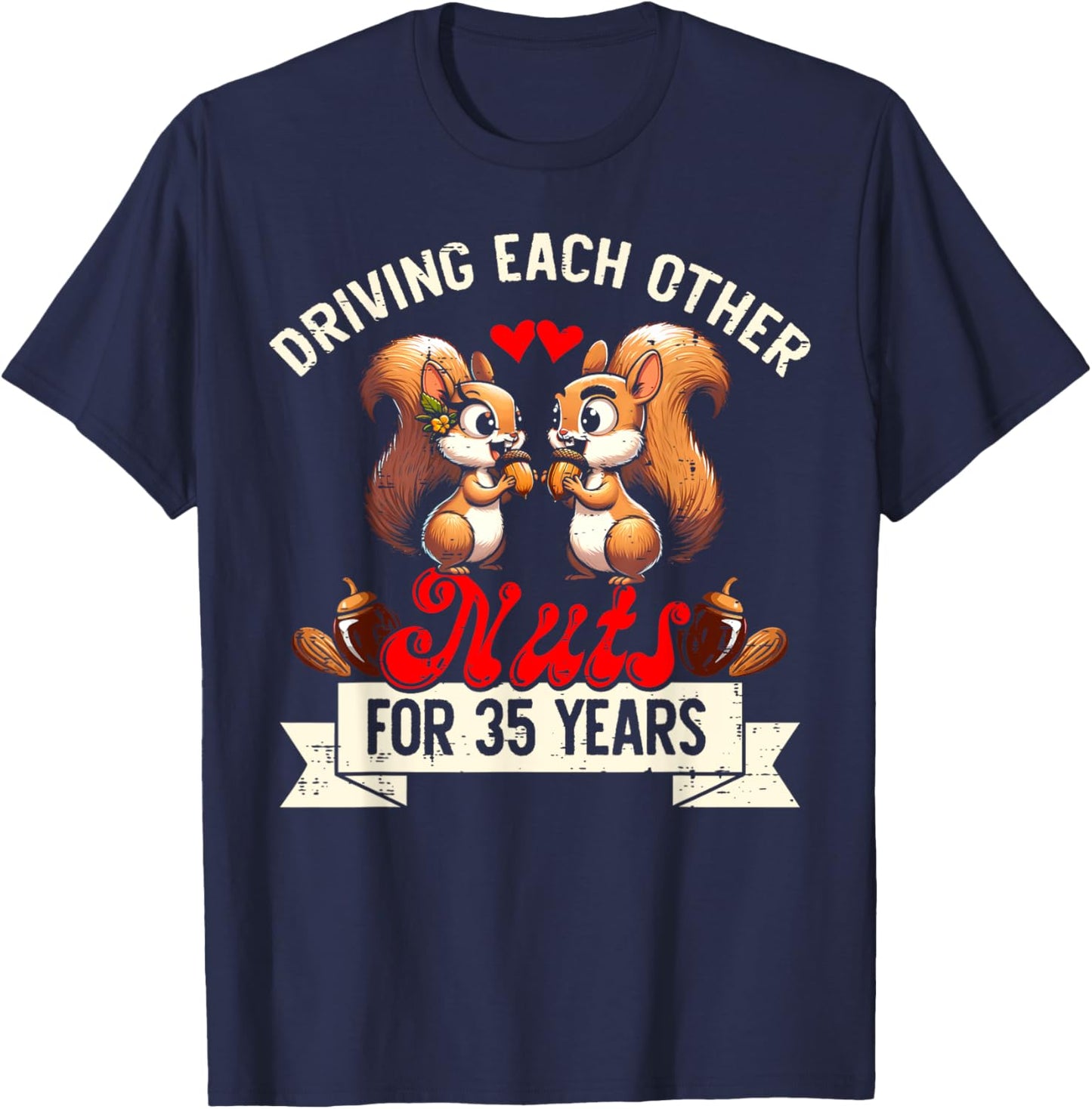 Couples Married 35-Year Funny 35th Wedding Anniversary T-Shirt - T-Shirt | Navy