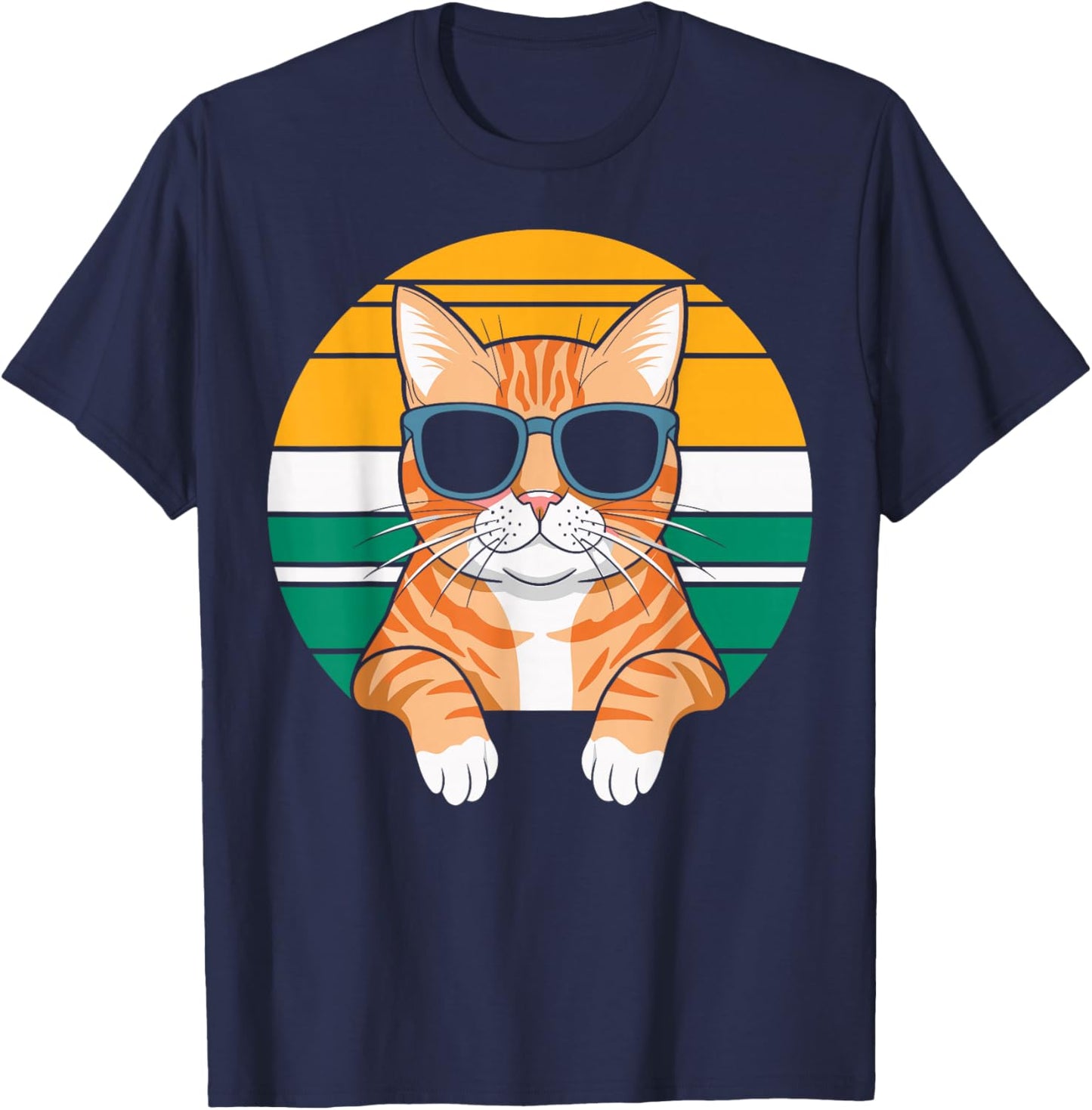 Orange Tabby Cat With Sunglasses Orange Cat T-Shirt - T-Shirt | Navy