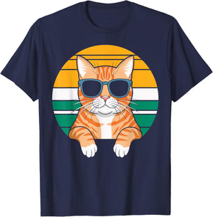 Orange Tabby Cat With Sunglasses Orange Cat T-Shirt - T-Shirt | Navy