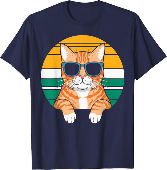 Orange Tabby Cat With Sunglasses Orange Cat T-Shirt - T-Shirt | Navy
