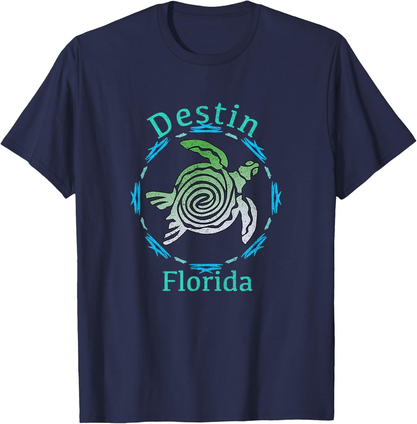 Destin Florida Vintage Tribal Turtle Gift T-Shirt - T-Shirt | Navy