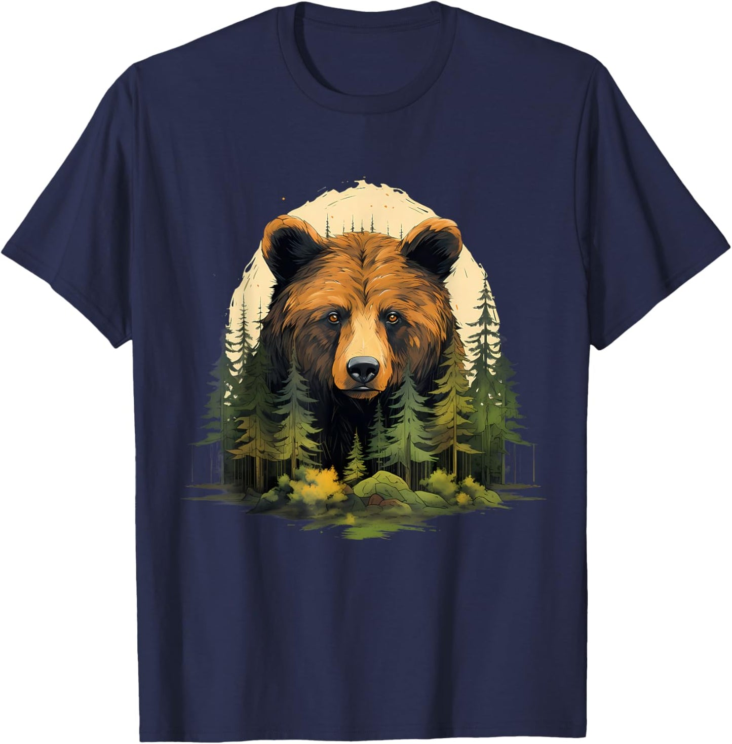 Bear Portrait Forest Animal Art Artwork Forest Wildlife T-Shirt - T-Shirt | Navy