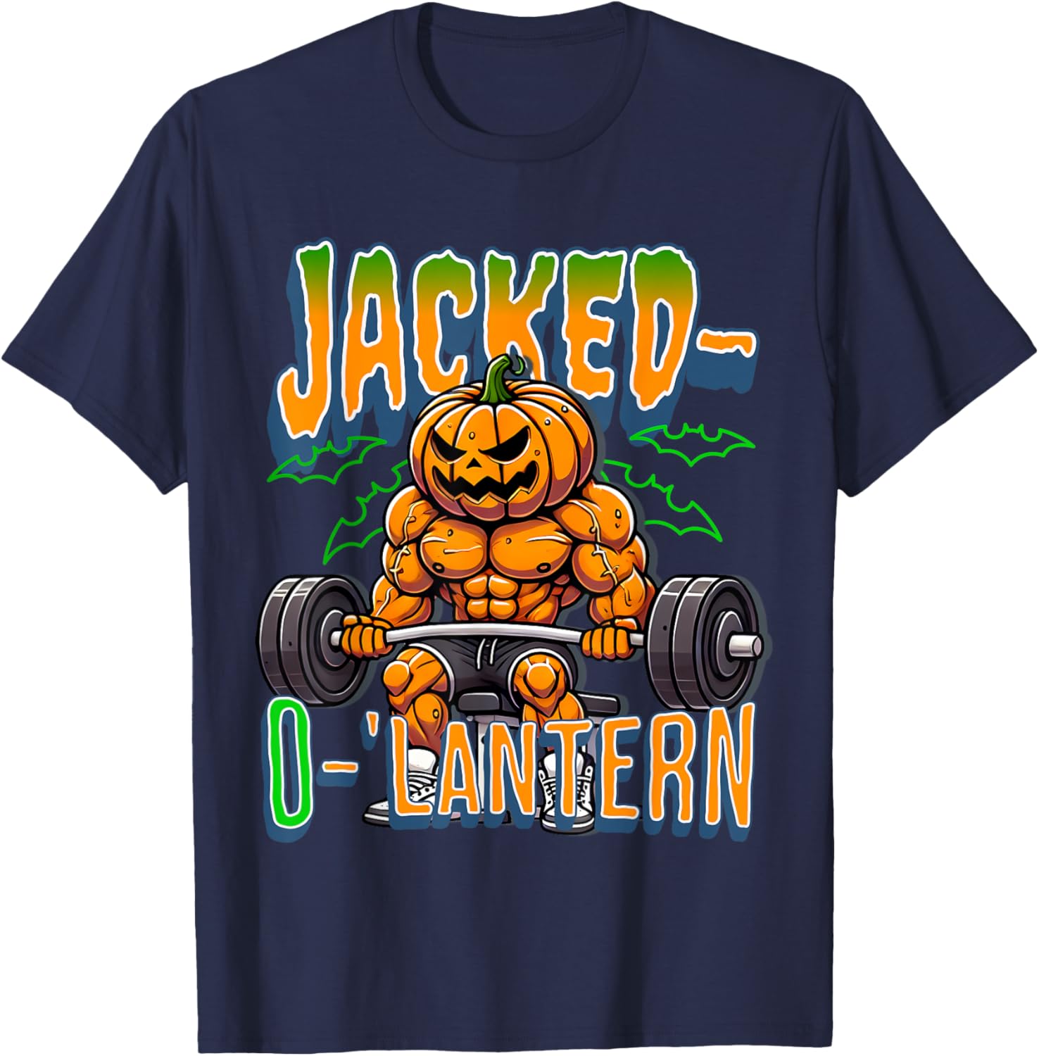 Jacked-O'-Lantern Halloween Fitness Pumpkin Gym Workout T-Shirt - T-Shirt | Navy