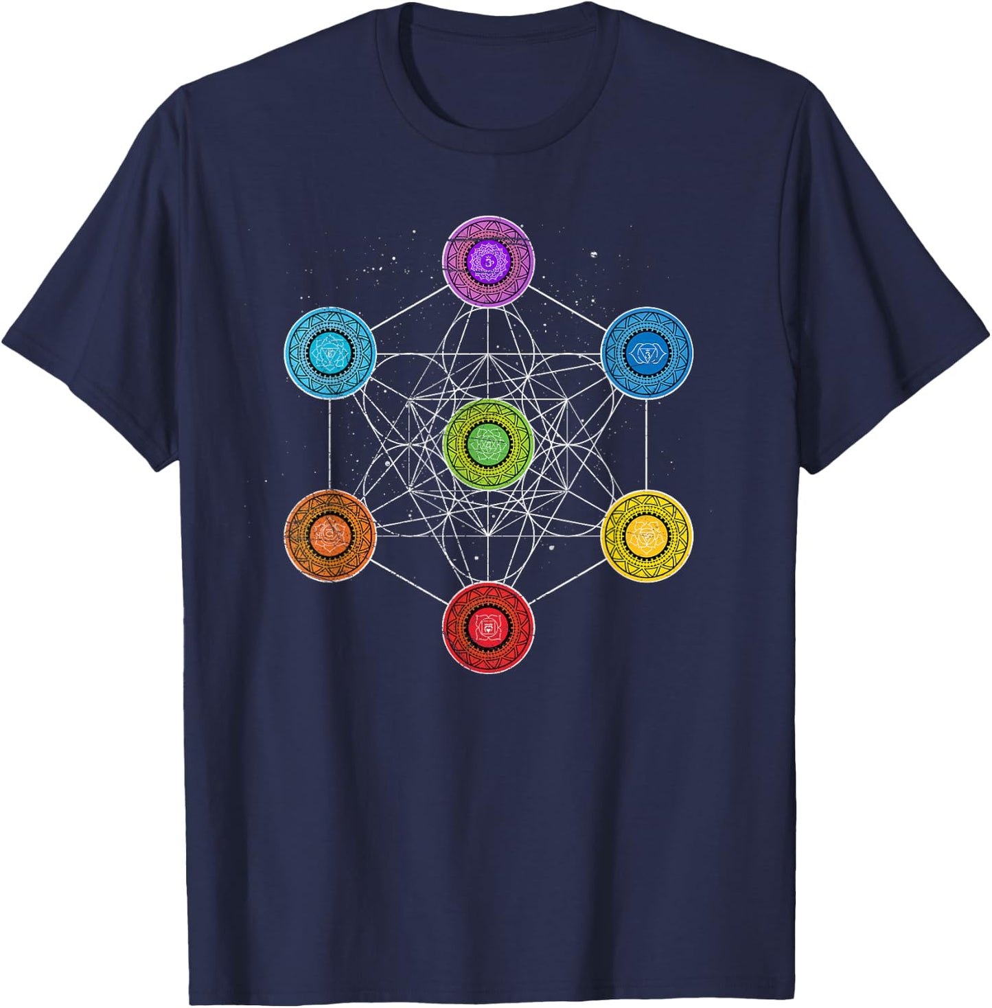 Sacred Geometry Metatrons Cube 7 Chakras - Psychedelic Shirt T-Shirt - T-Shirt | Navy