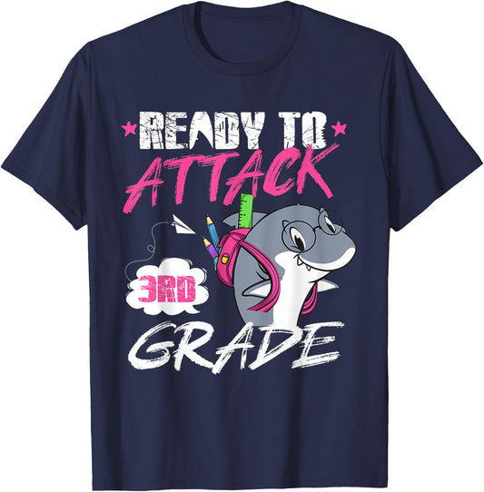 Kids Ready to attack 3rd Grade First day Shark lover T-Shirt - T-Shirt | Navy