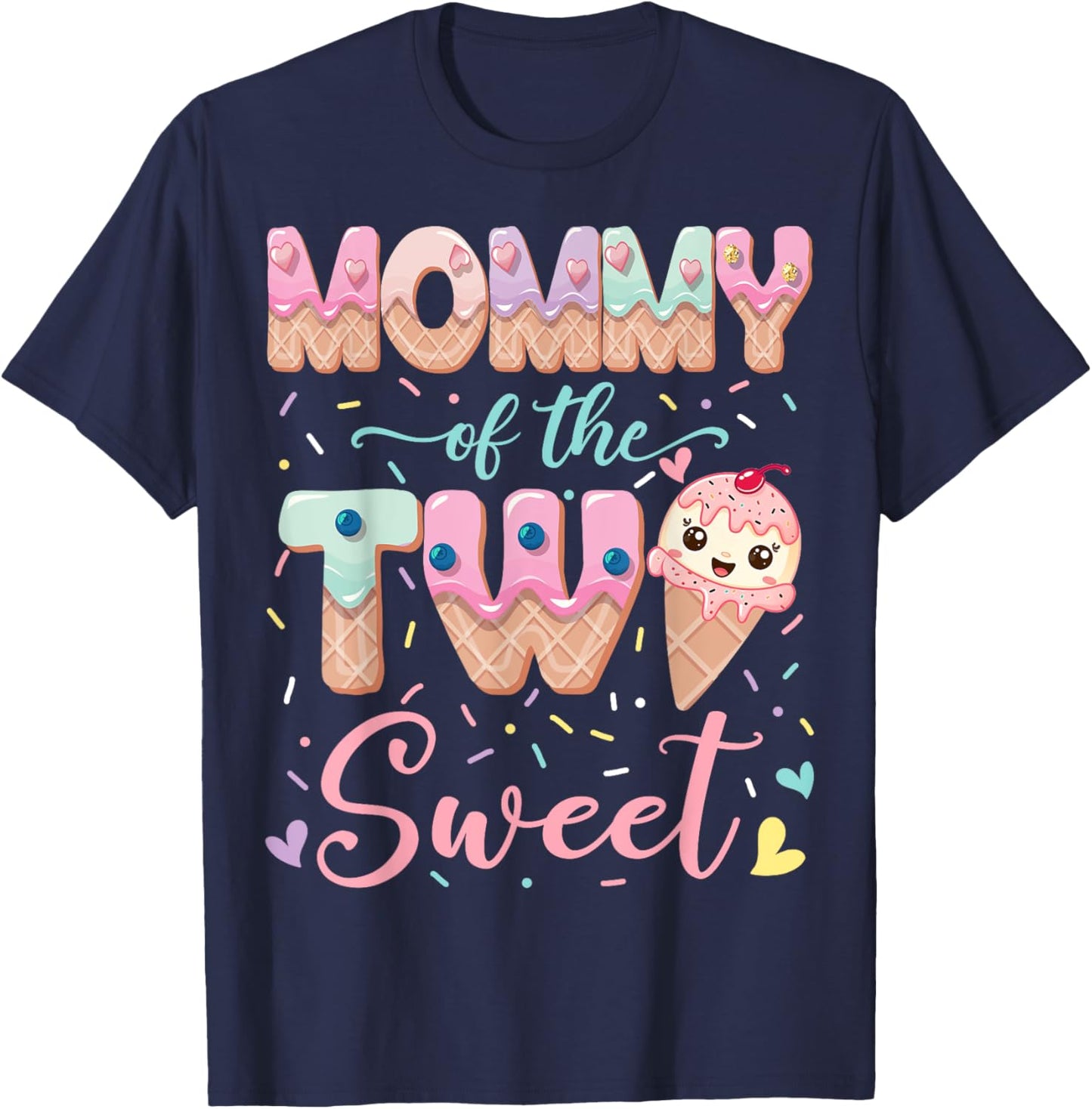 Mommy Of The Two Sweet Ice Cream Lover 2Nd Birthday Girl T-Shirt - T-Shirt | Navy