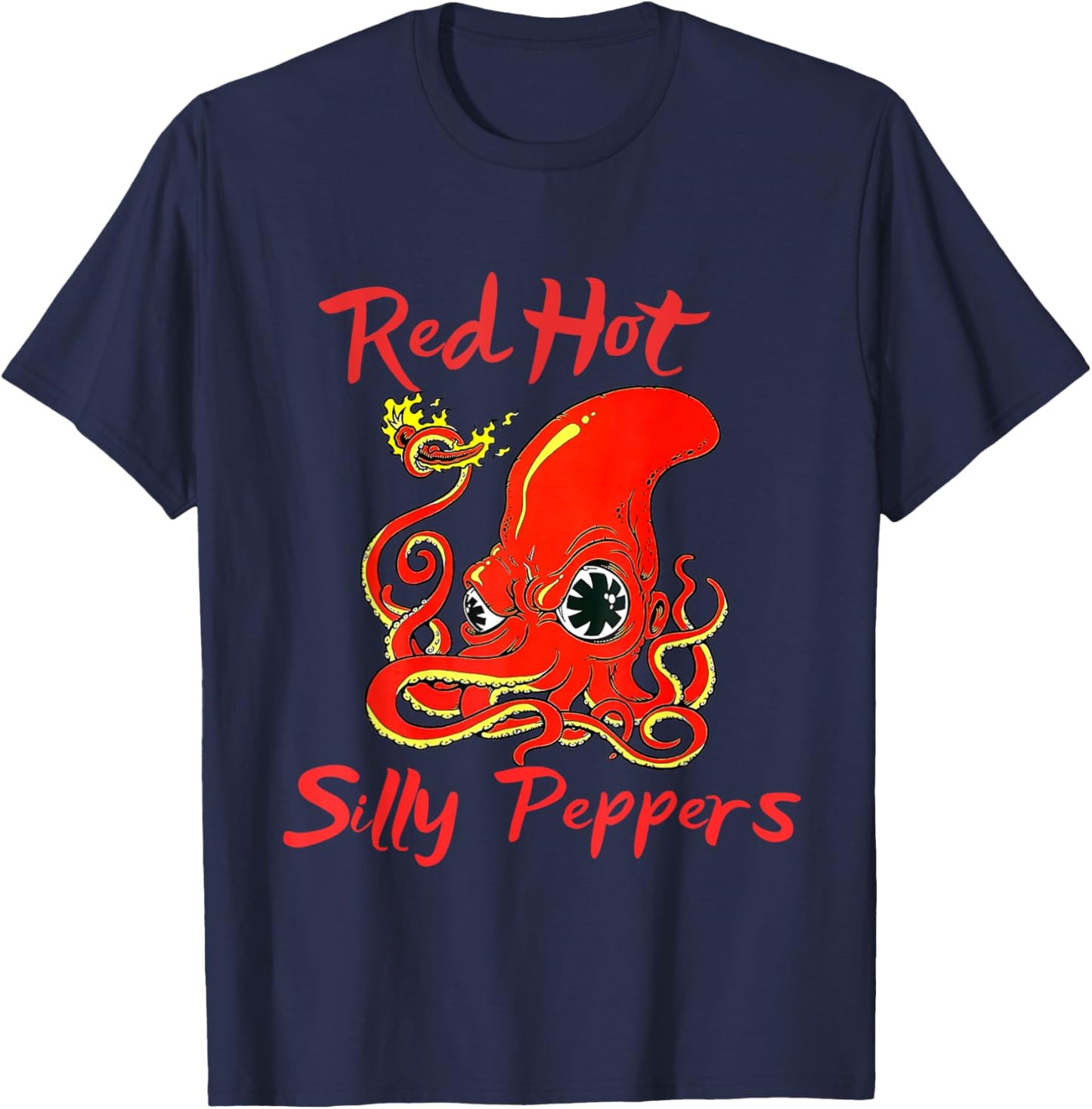 Octopus Chilli Red Hot Silly Peppers Funny T-Shirt - T-Shirt | Navy